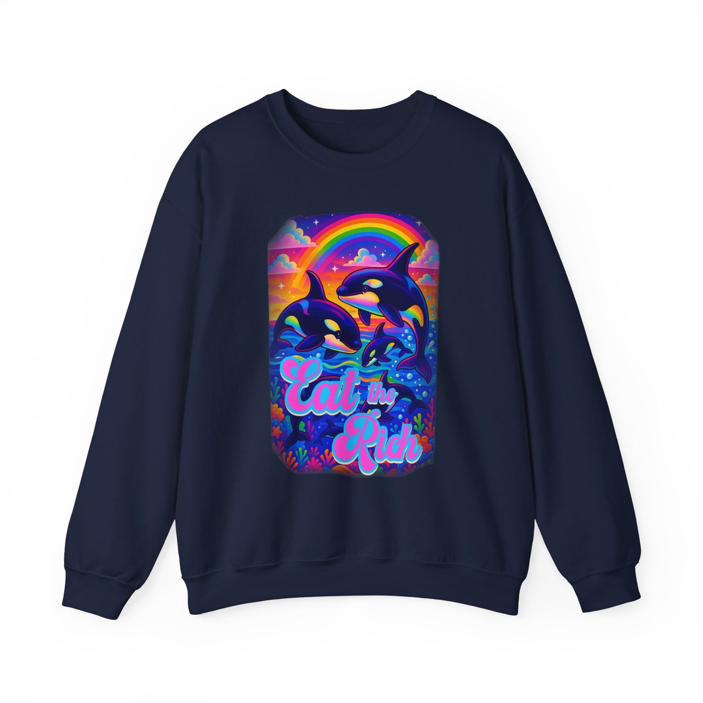 Bespattered Facade Whimsical "Eat the Rich" Orcas Unisex Heavy Blend™ Crewneck Sweatshirt