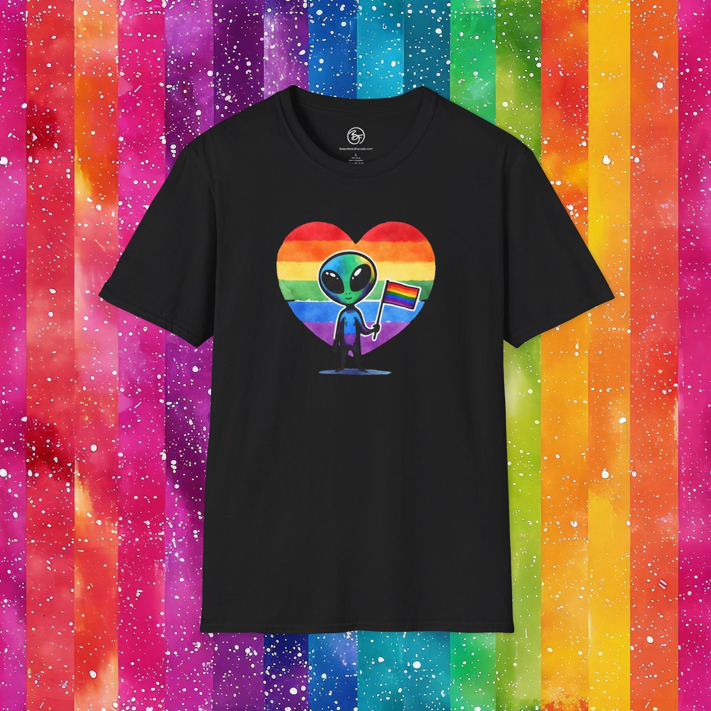 Bespattered Facade Rainbow Extraterrestrial Pride Unisex Softstyle T-Shirt