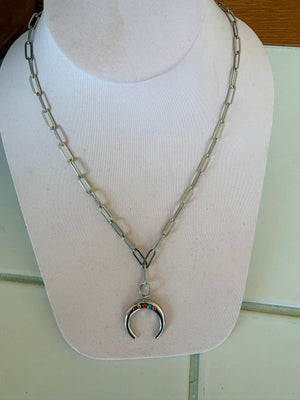 Rainbow Gem Crescent Charm Necklace