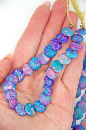Cascading Aurora Borealis, Purple & Blue Stained Bone Beads, 12mm Beads