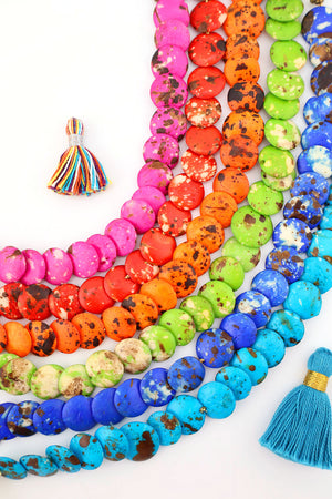 Cascading Coin Speckled Bone Beads, Multi-Colored 12mm Beads