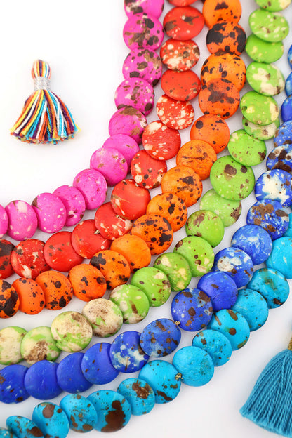 Cascading Coin Speckled Bone Beads, Multi-Colored 12mm Beads