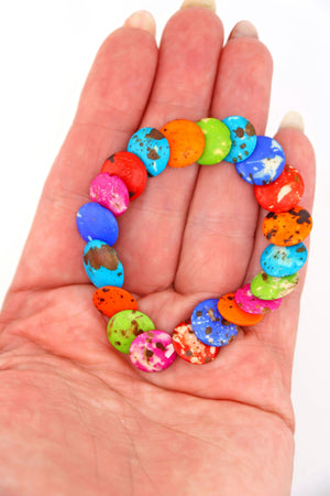Grab Bag: Cascading Coin Speckled Bone Beads, Multi-Colored 12mm Beads