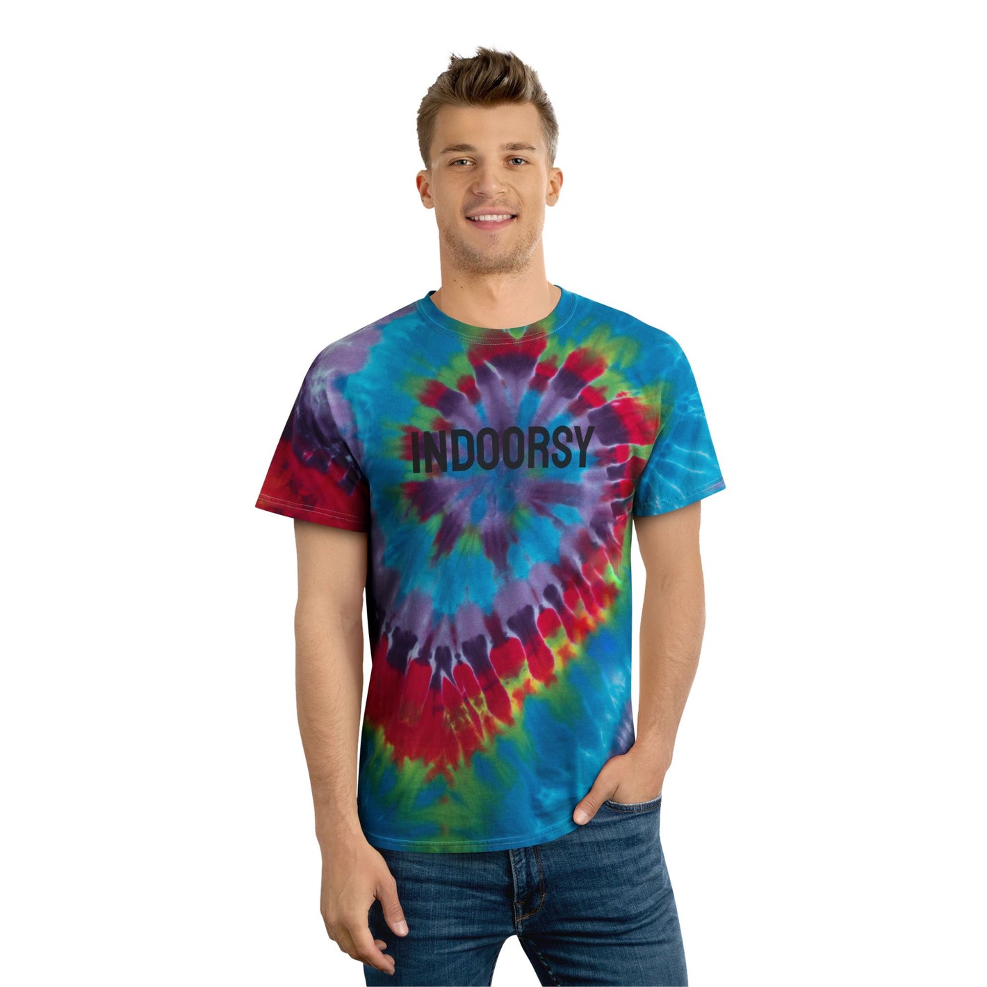 Bespattered Facade Indoorsy Rainbow Spiral Tie-Dye Tee