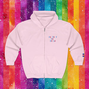 Bespattered Facade Protect the Dolls LGBTQ+ Pride Trans Support Embroidered Full-Zip Hoodie