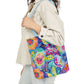 Bespattered Facade Colorful Flowers Canvas Tote Bag | 3 Sizes and 5 Strap Colors