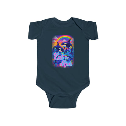 Bespattered Facade Rainbow Eat the Rich Orcas Colorful Retro Infant Fine Jersey Bodysuit