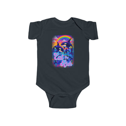 Bespattered Facade Rainbow Eat the Rich Orcas Colorful Retro Infant Fine Jersey Bodysuit
