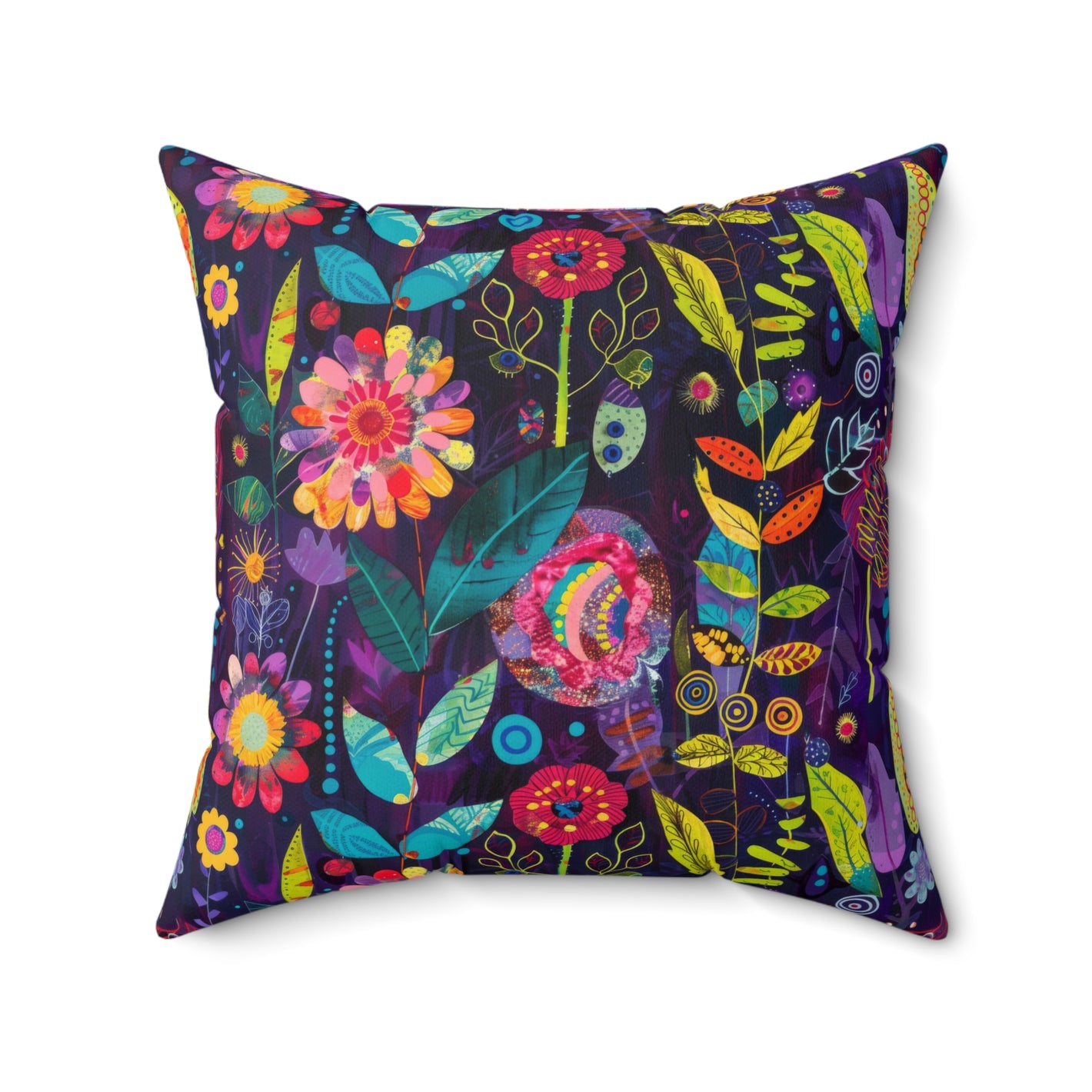 Bespattered Facade Colorful Flowers Faux Suede Square Throw Pillow | 4 Sizes