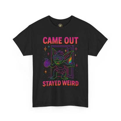 Came Out, Stayed Weird – Neon Gremlin Pride T-Shirt | Gildan Unisex Heavy Cotton Tee | LGBTQ+ Graphic Shirt