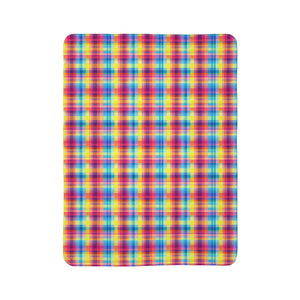Bespattered Facade Rainbow Plaid Vibrant Fleece Sherpa Blanket | 2 Colors & Sizes