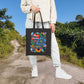 Bespattered Facade "Smile More, Care Less..." Floral Canvas Tote Bag Reusable Carryall