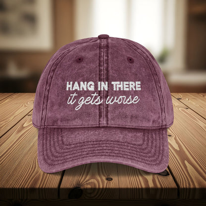 Bespattered Facade "Hang in There" White Embroidered Vintage Cap