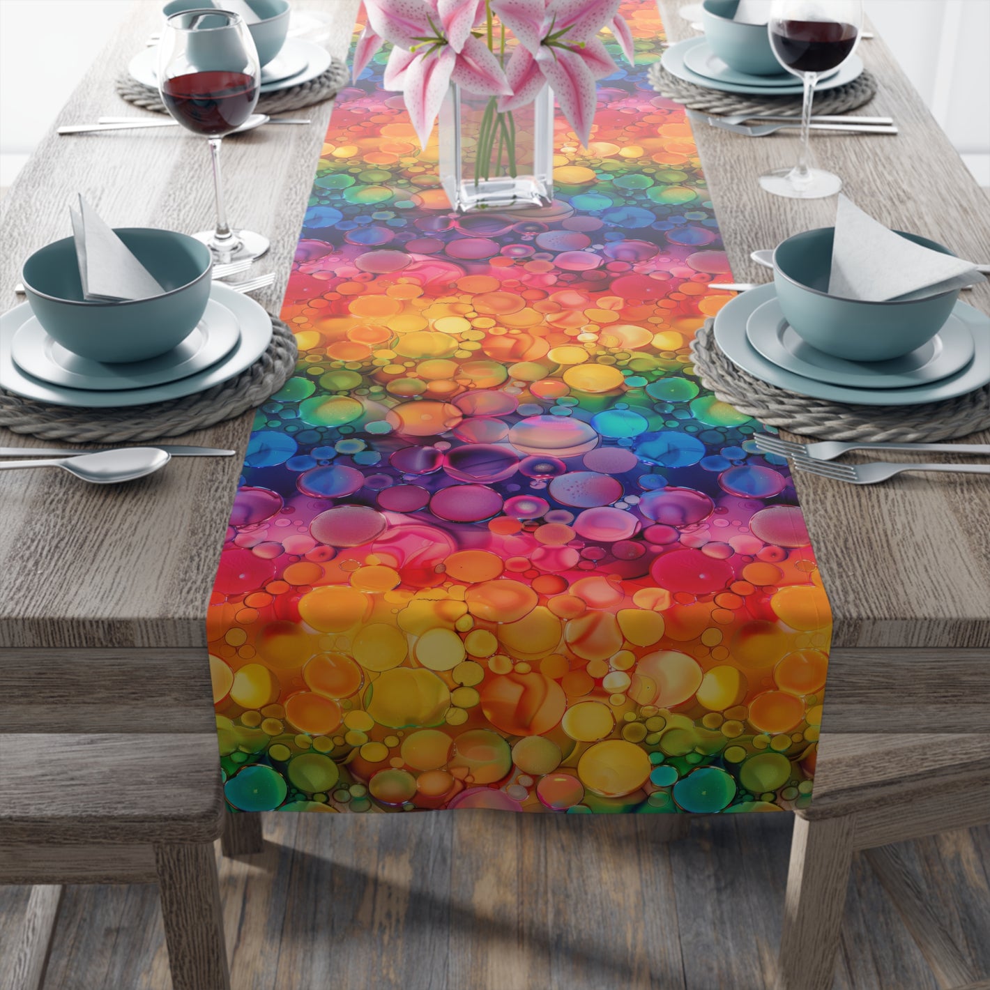 Bespattered Facade Rainbow Ink Dots Table Runner (2 sizes)