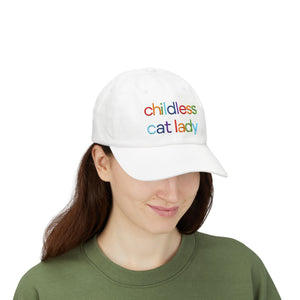 Childless Cat Lady Rainbow Embroidered Classic Cap (10 Hat Colors)