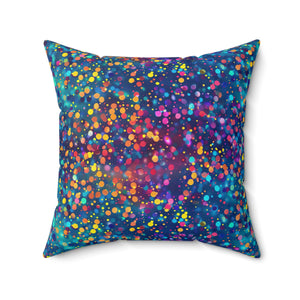Bespattered Facade Rainbow Party Dots Square Throw Pillow | 4 Sizes