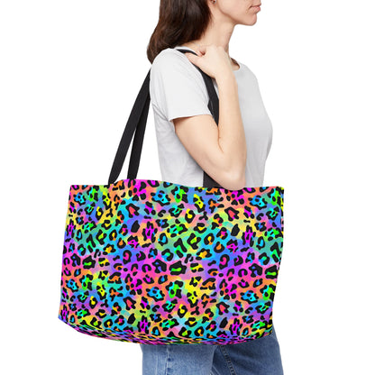 Bespattered Facade Candy Coated Neon Leopard Weekender Beach Tote Bag