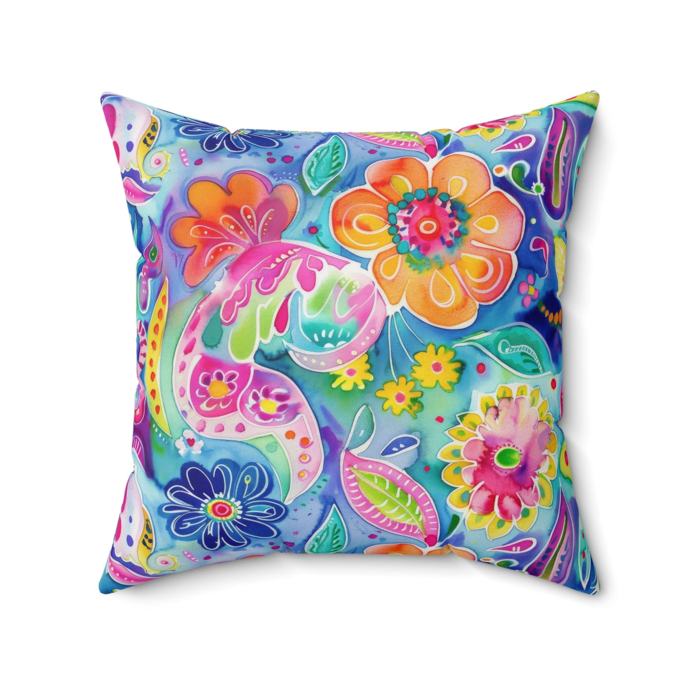 Bespattered Facade Colorful Florals Faux Suede Square Throw Pillow | 4 Sizes
