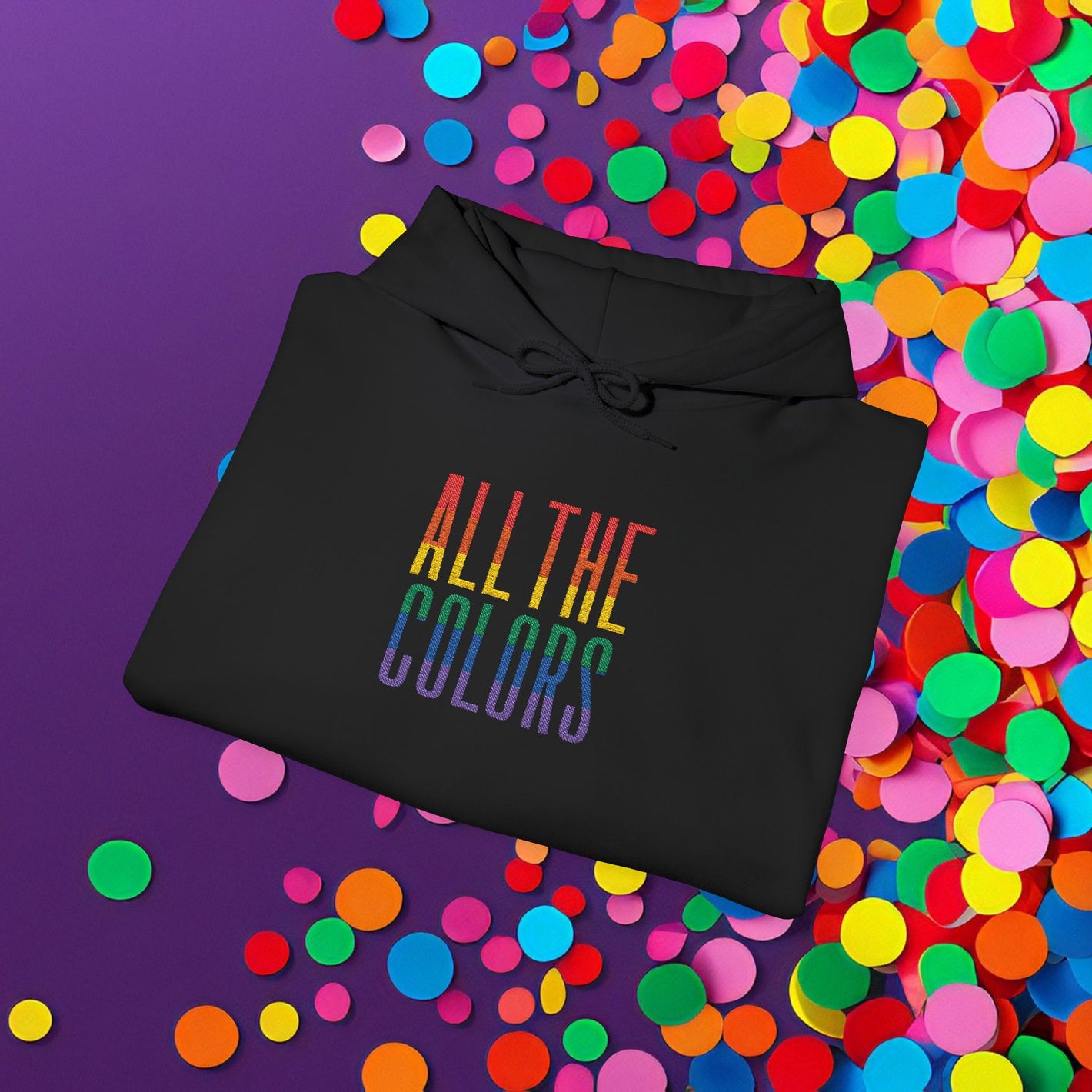 Bespattered Facade "All the Colors" Rainbow Block Embroidered Unisex Heavy Blend™ Hooded Sweatshirt