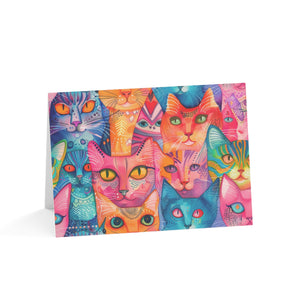 Bespattered Facade Rainbow Cat Party Greeting Cards | Sets of 1, 10, 30, or 50
