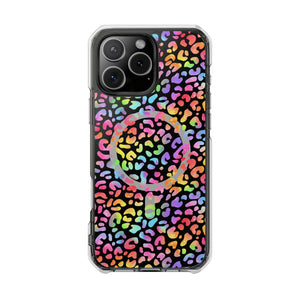 Bespattered Facade Bright Rainbow Leopard MagSafe Clear Impact Cases