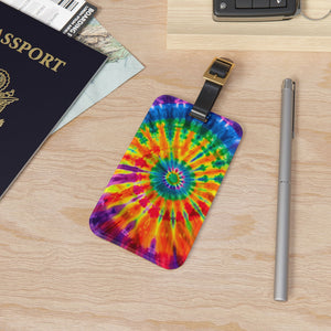 Bespattered Facade Rainbow Tie Dye Luggage Tag with Leather Strap