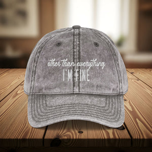 Bespattered Facade "I'm Fine" White Embroidered Vintage Cap
