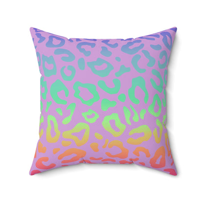 Bespattered Facade Vibrant Leopard Print Faux Suede Square Throw Pillow | 4 Sizes