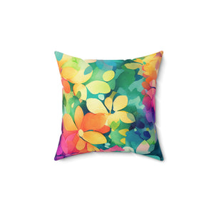 Bespattered Facade Rainbow Florals Square Throw Pillow | 4 Sizes