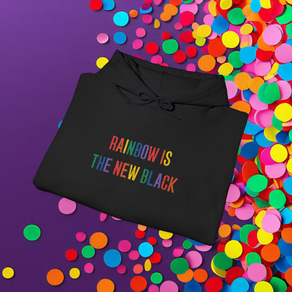 Bespattered Facade "Rainbow Is the New Black" Colorful Embroidered Unisex Heavy Blend™ Hooded Sweatshirt