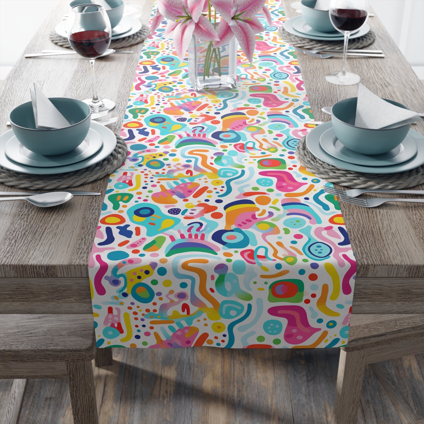 Bespattered Facade Rainbow Doodles Table Runner (2 sizes)