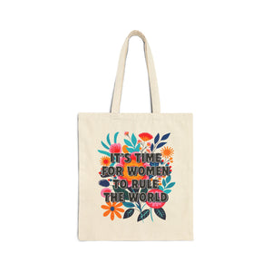 Bespattered Facade "Time for Women to Rule the World" Floral Canvas Tote Bag Reusable Carryall