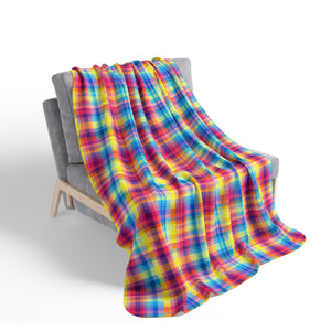 Bespattered Facade Rainbow Plaid Vibrant Fleece Sherpa Blanket | 2 Colors & Sizes
