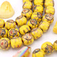 15mm Yellow Hand Painted Sun Wood Beads, 14 Beads