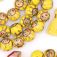 15mm Yellow Hand Painted Sun Wood Beads, 14 Beads