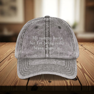 Bespattered Facade "My Tummy Hurts" White Embroidered Vintage Cap