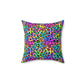 Bespattered Facade Candy Coated Neon Leopard Square Throw Pillow | 4 Sizes