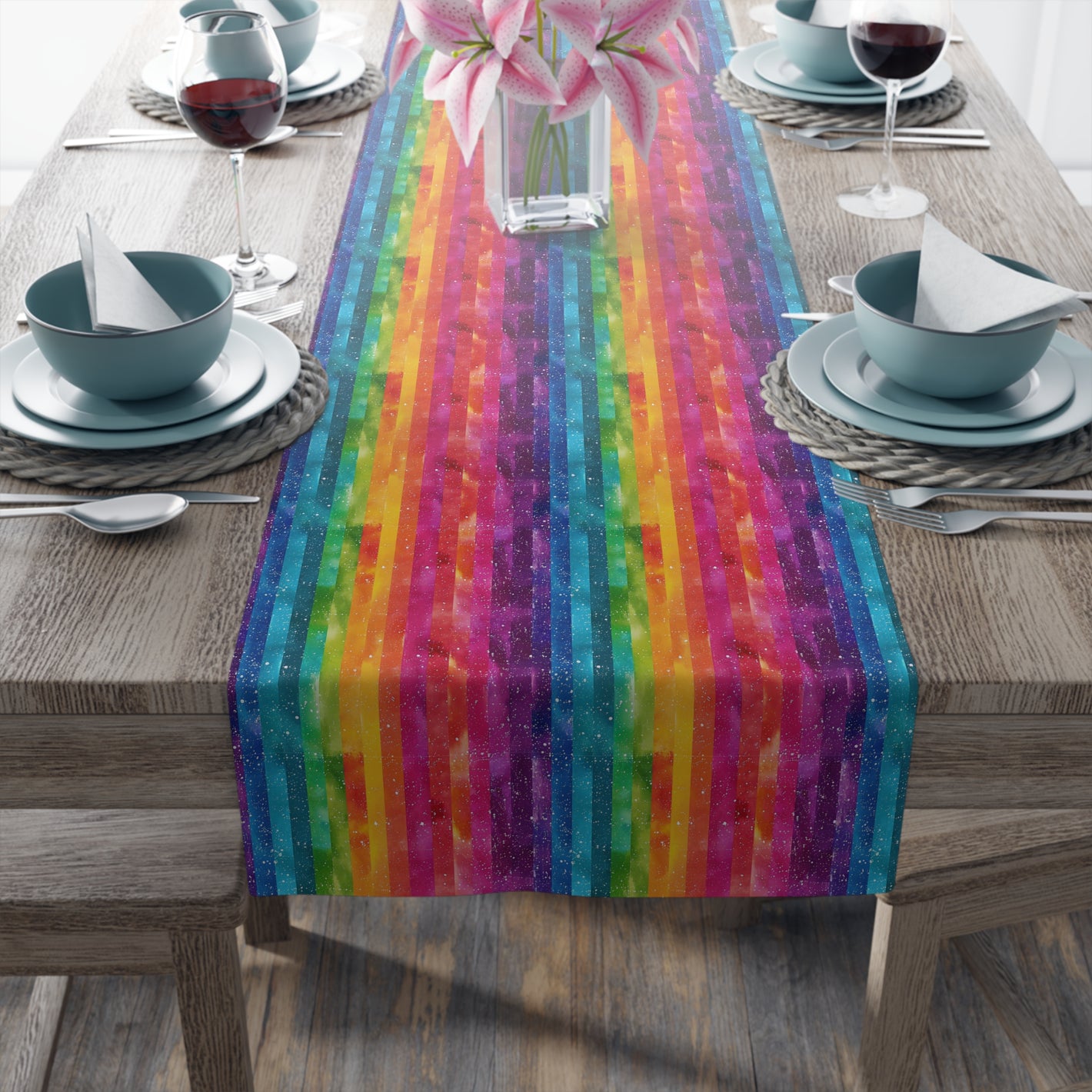 Bespattered Facade Rainbow Stripes Table Runner (2 sizes)