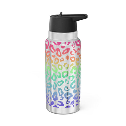 Bespattered Facade Bright Rainbow Leopard Insulated Gator Flip-Top Stainless-Steel Tumbler 32oz