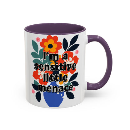 "I'm a Sensitive Little Menace" Rainbow Flowers Mug | Eight Colors | 11oz or 15oz