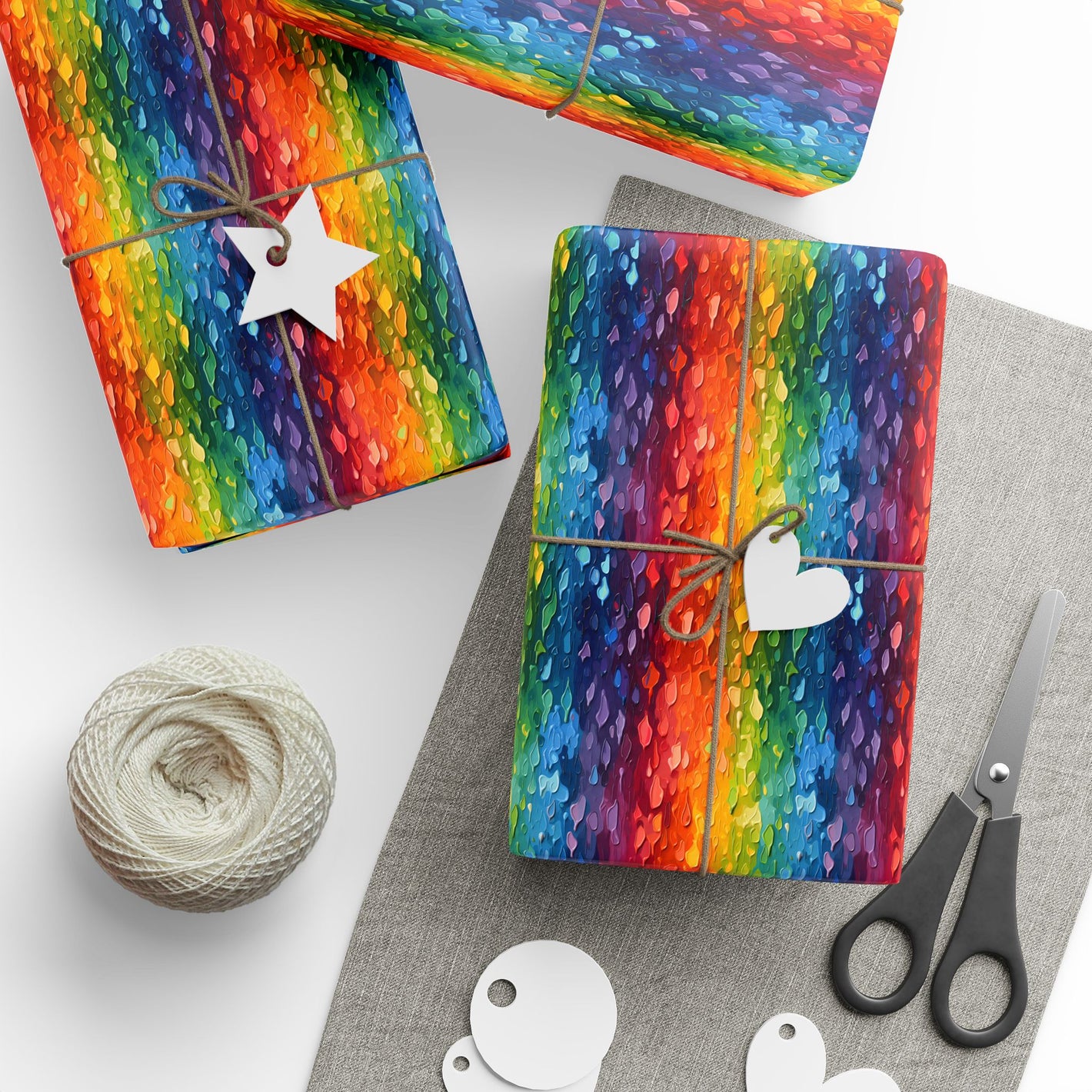 Bespattered Facade Rainbow Brushstrokes Wrapping Paper | Three Sizes | Glossy or Matte