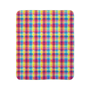 Bespattered Facade Rainbow Plaid Vibrant Fleece Sherpa Blanket | 2 Colors & Sizes
