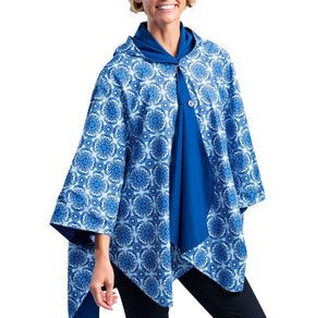 Navy & China Blue Rainproof Hooded Rain Cape – Lightweight Women's Rain Wrap