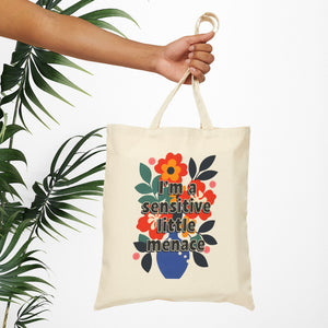 Bespattered Facade Rainbow "Sensitive Little Menace" Floral Canvas Tote Bag Reusable Carryall