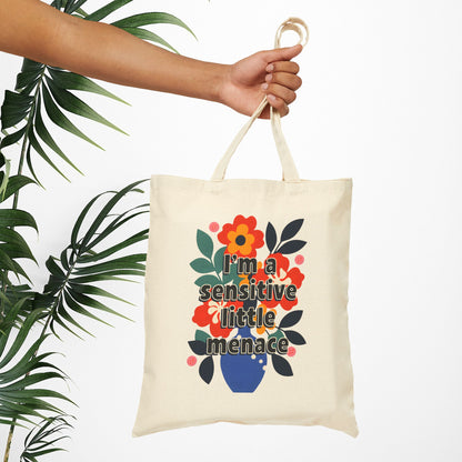 Bespattered Facade Rainbow "Sensitive Little Menace" Floral Canvas Tote Bag Reusable Carryall