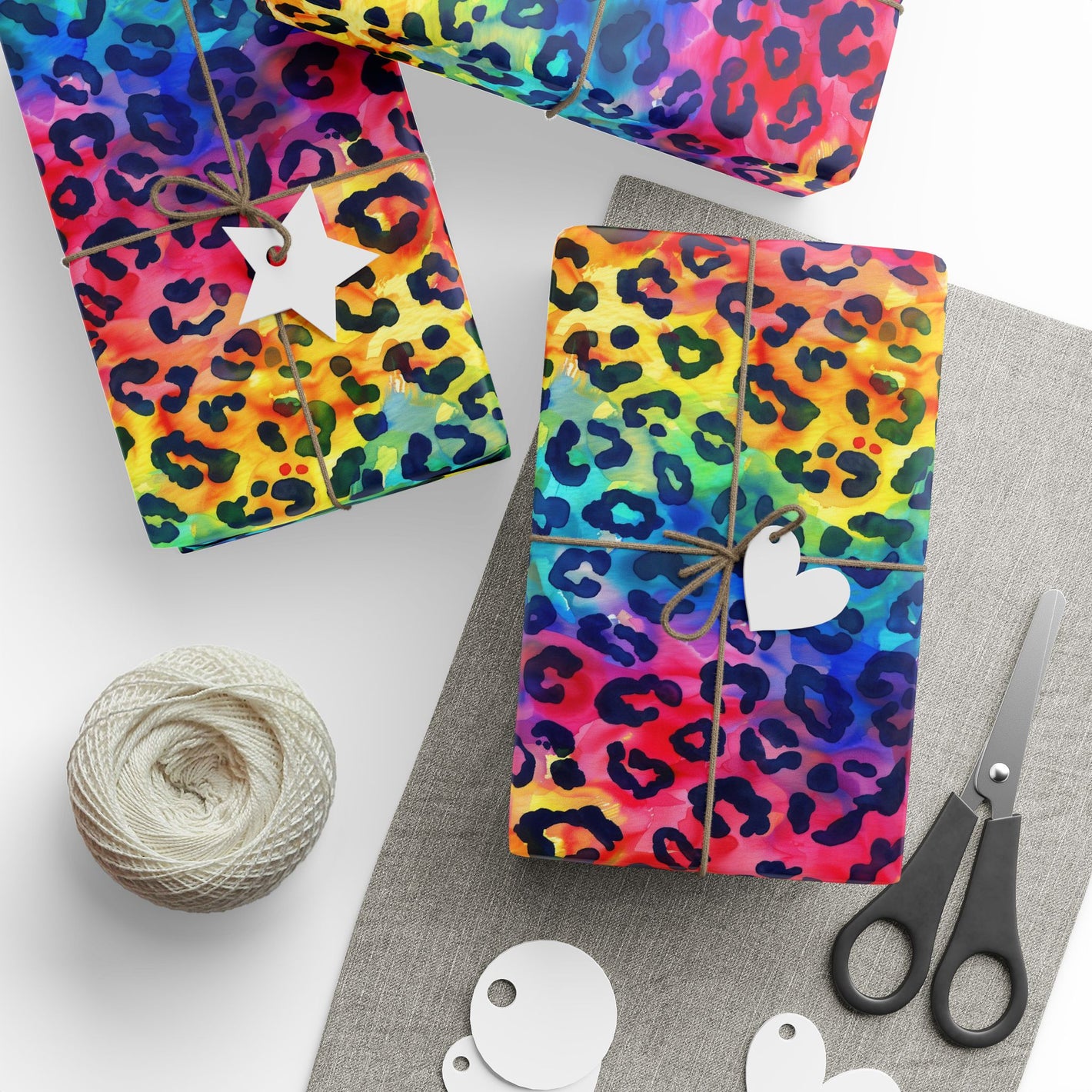 Bespattered Facade Rainbow Watercolor Leopard Wrapping Paper | Three Sizes | Glossy or Matte