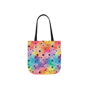 Bespattered Facade Rainbow Watercolor Dots Canvas Tote Bag | 3 Sizes and 5 Strap Colors
