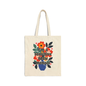 Bespattered Facade Rainbow "Sensitive Little Menace" Floral Canvas Tote Bag Reusable Carryall