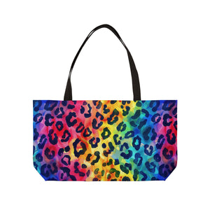 Bespattered Facade Rainbow Watercolor Leopard Weekender Beach Tote Bag