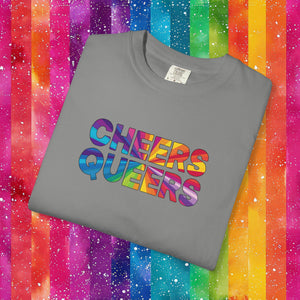 Bespattered Facade Rainbow Cheers Queers Colorful LGBTQ+ Pride Premium Unisex Comfort Colors Garment Dyed 100% Cotton T-Shirt